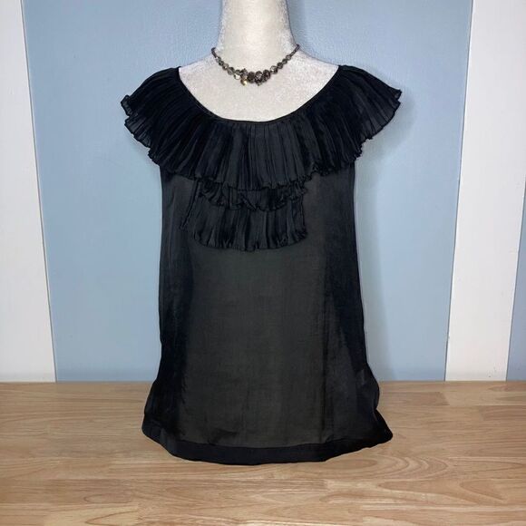 Twelfth Street by Cynthia Vincent, Sheer Accordion  Ruffle Blouse Top Small - Picture 1 of 9